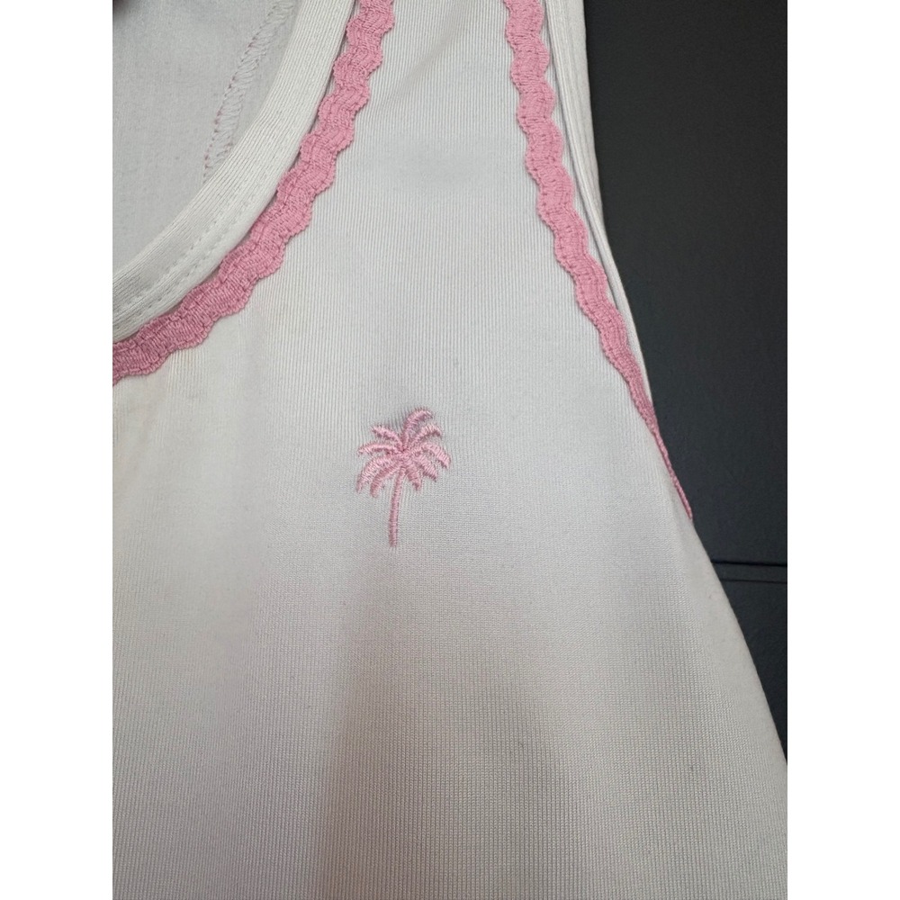 Lilly Pulitzer Womens White Pink Rickrack Palm Tree Racerback Tank Top Large - Picture 3 of 6